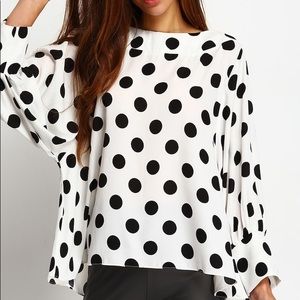 White Polka Dots Batwing Sleeve Blouse